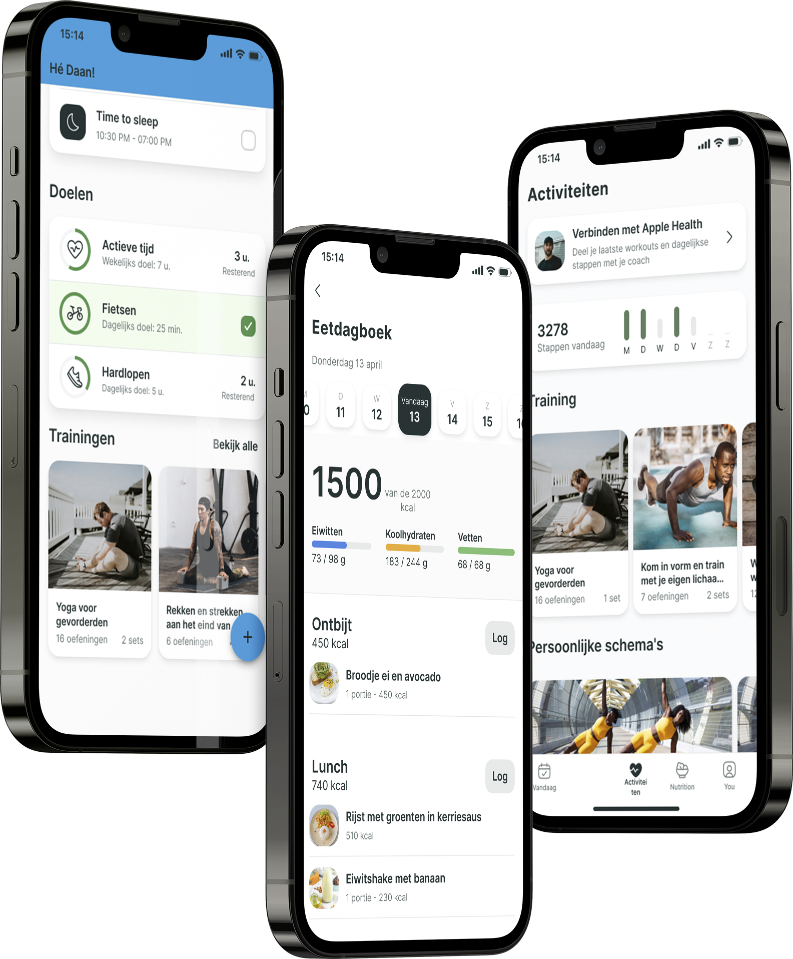 Een mockup van de coaching app die de functies laat zien.